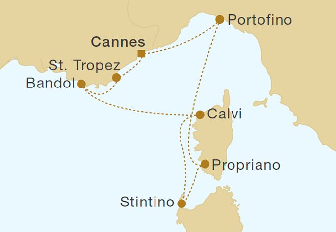 Royal Clipper - Corsica & French Riviera 7 Nights Itinerary Map