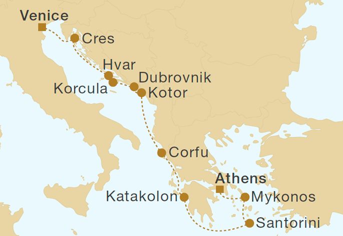 Greece, Montenegro & Croatia 10 Nights Itinerary Map