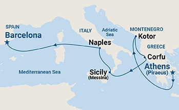 7-Day Mediterranean with Greece & Italy Itinerary Map