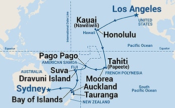 30-Day Tahiti, Hawaii & South Pacific Crossing Itinerary Map
