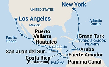 18-Day Panama Canal - Ocean to Ocean Itinerary Map